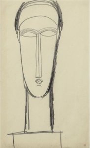 Tete De Face Posee Sur Un Socle