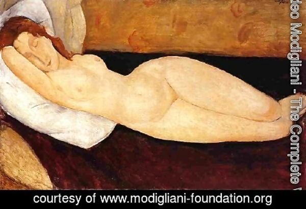 Amedeo Modigliani - Reclining Nude  Head Resting On Right Ar Nude Restin M Aka Nude On A Couch
